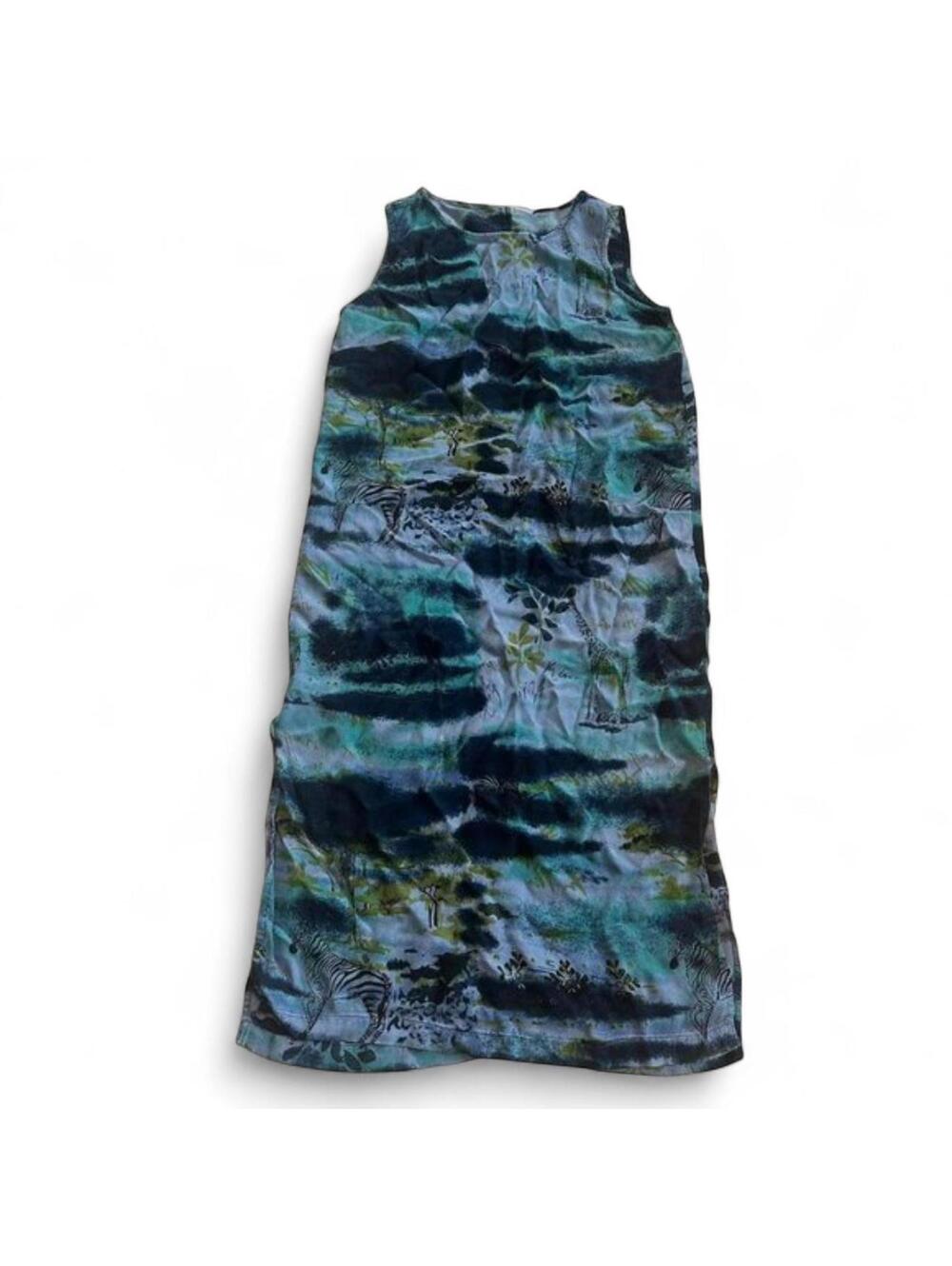 90s tropical safari blue dress- size large